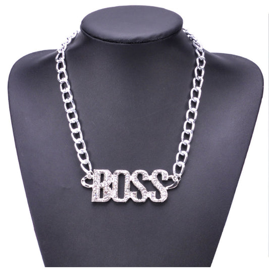 old english font 18 inches alloy iced out boss old english letter pendant chain necklace Jewelry