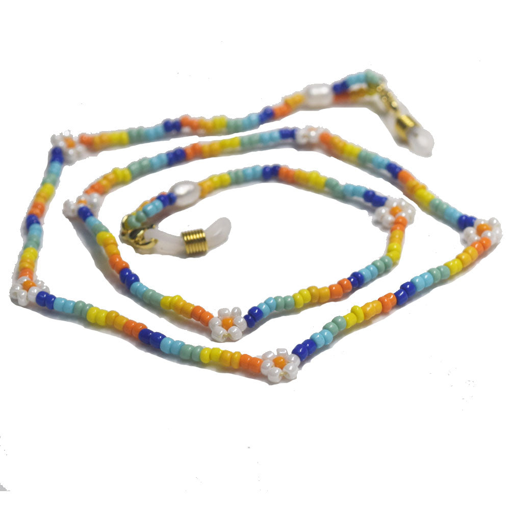 fashion boho glass seed beads beaded daisy flower charm rainbow glasses and m-ask face chain holder to avoid lose accessories