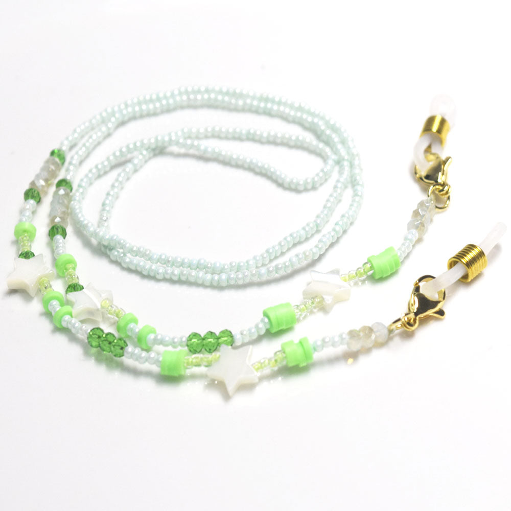 fashion glass seed beads beaded white shell star green color sun glasses and m-ask face chain holder Lanyard accessories