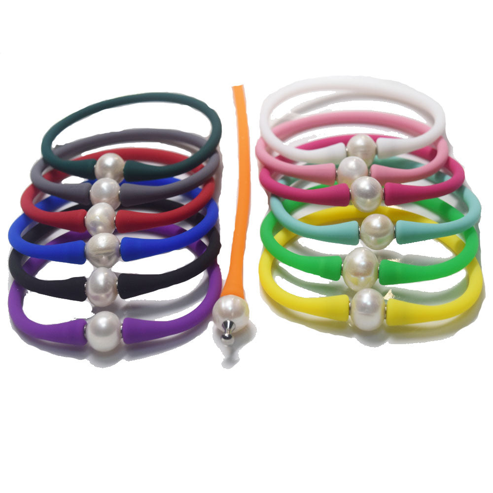 multi colors silicone wristband freshwater pearl bead charm silicone bracelets and necklaces jewelry