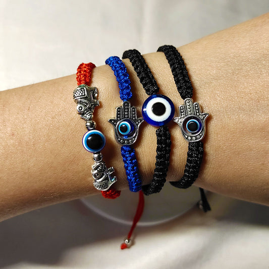 men's fashion handmade d-evil eye hamsa hand elephant bracelet adjustable lucky red black blue string rope woven bracelet