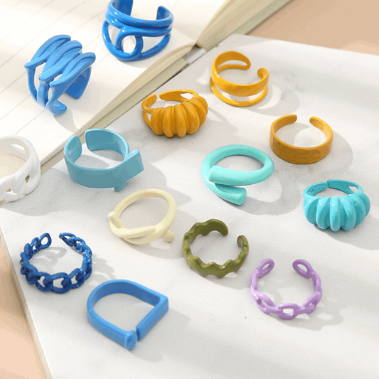 fashion chunky macaron finger metal enamel color open cuff resizable finger ring jewelry women bulk antique