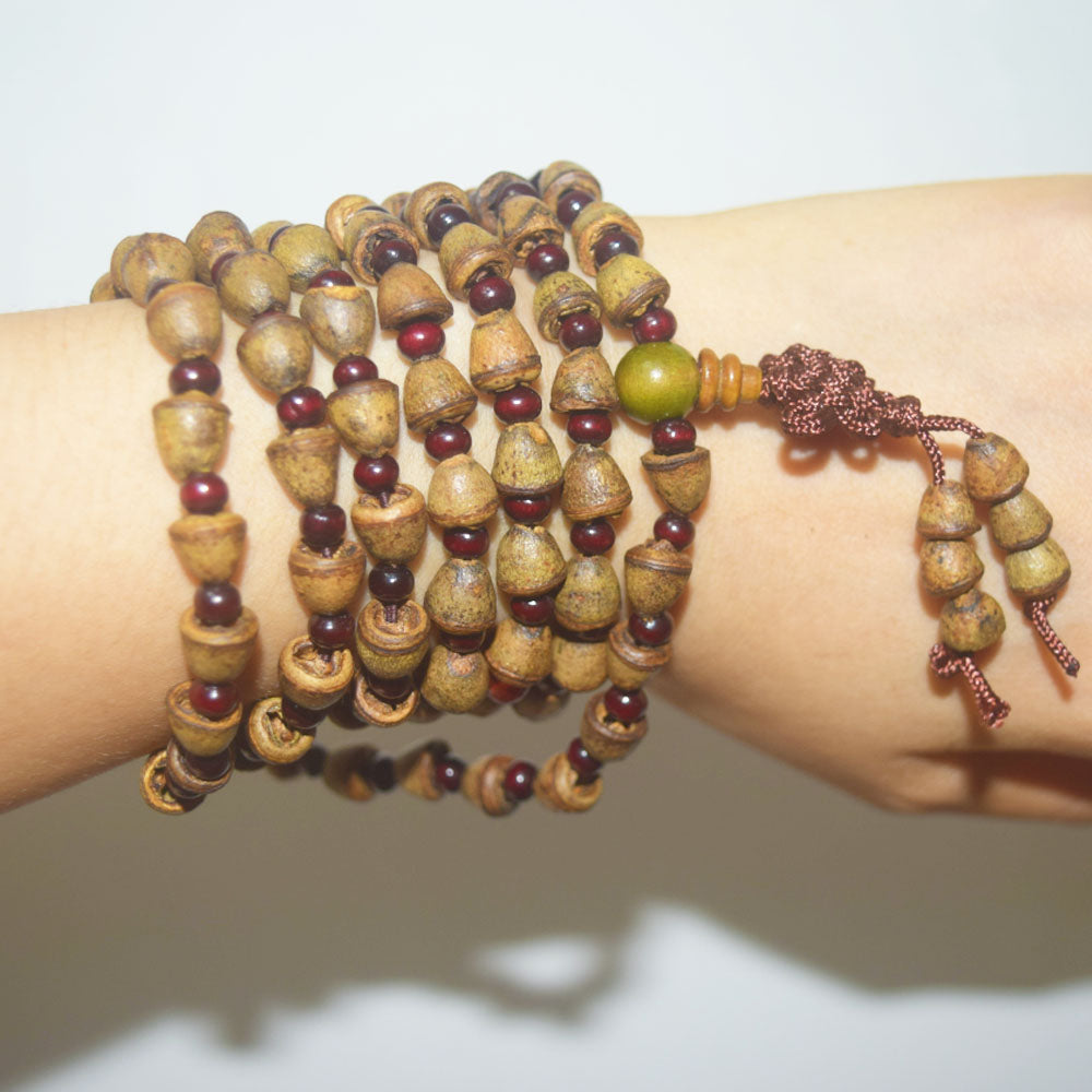 Handmade Jewelry natural bell bodisu mala prayer wooden beads Buddhist bead Wood Meditation Necklace Bracelet