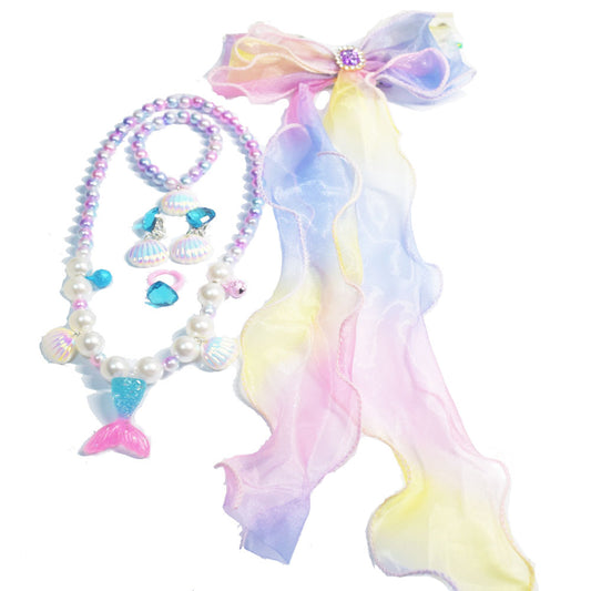 fashion handmade ABS chunky pearl beads beaded children jewelry sets toddler necklaces and bracelet for girls with a hair clip