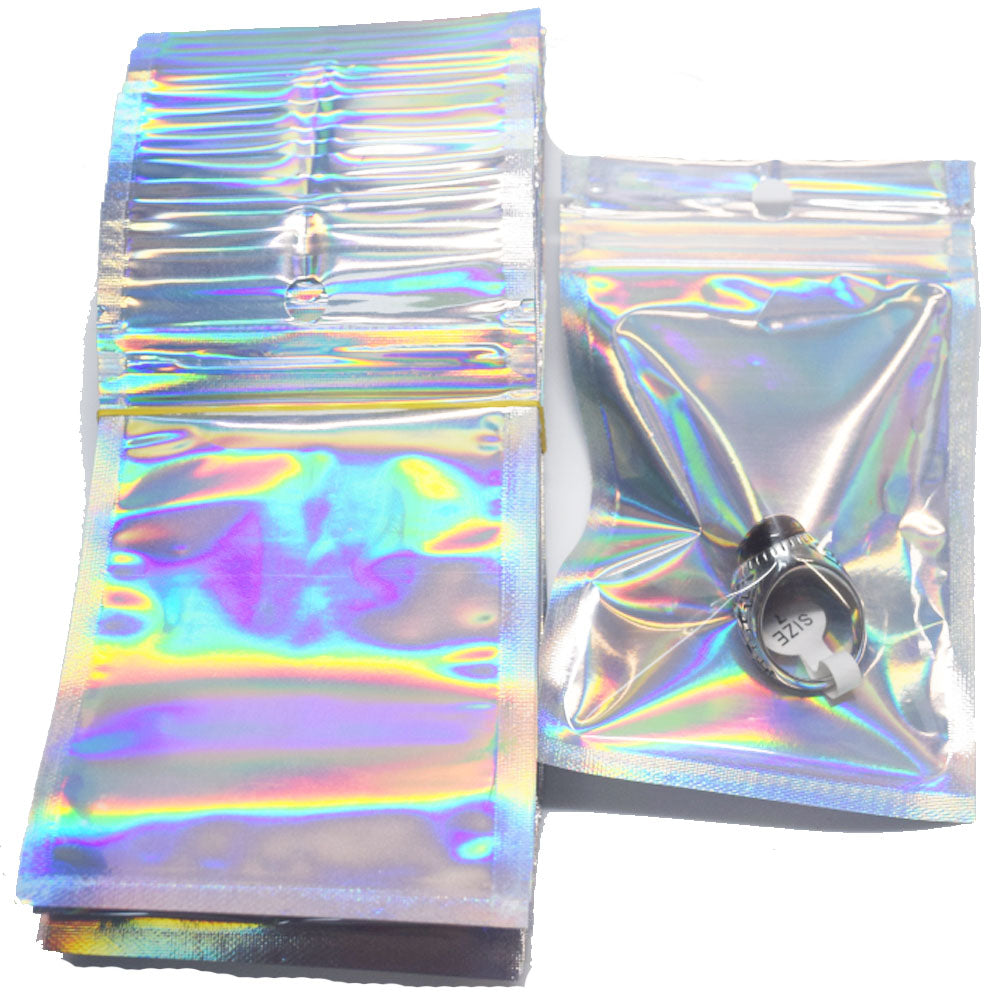 plastic holographic color mini reusable zip lock bag resealable bags for jewelry packing rich sizes 100pcs pack