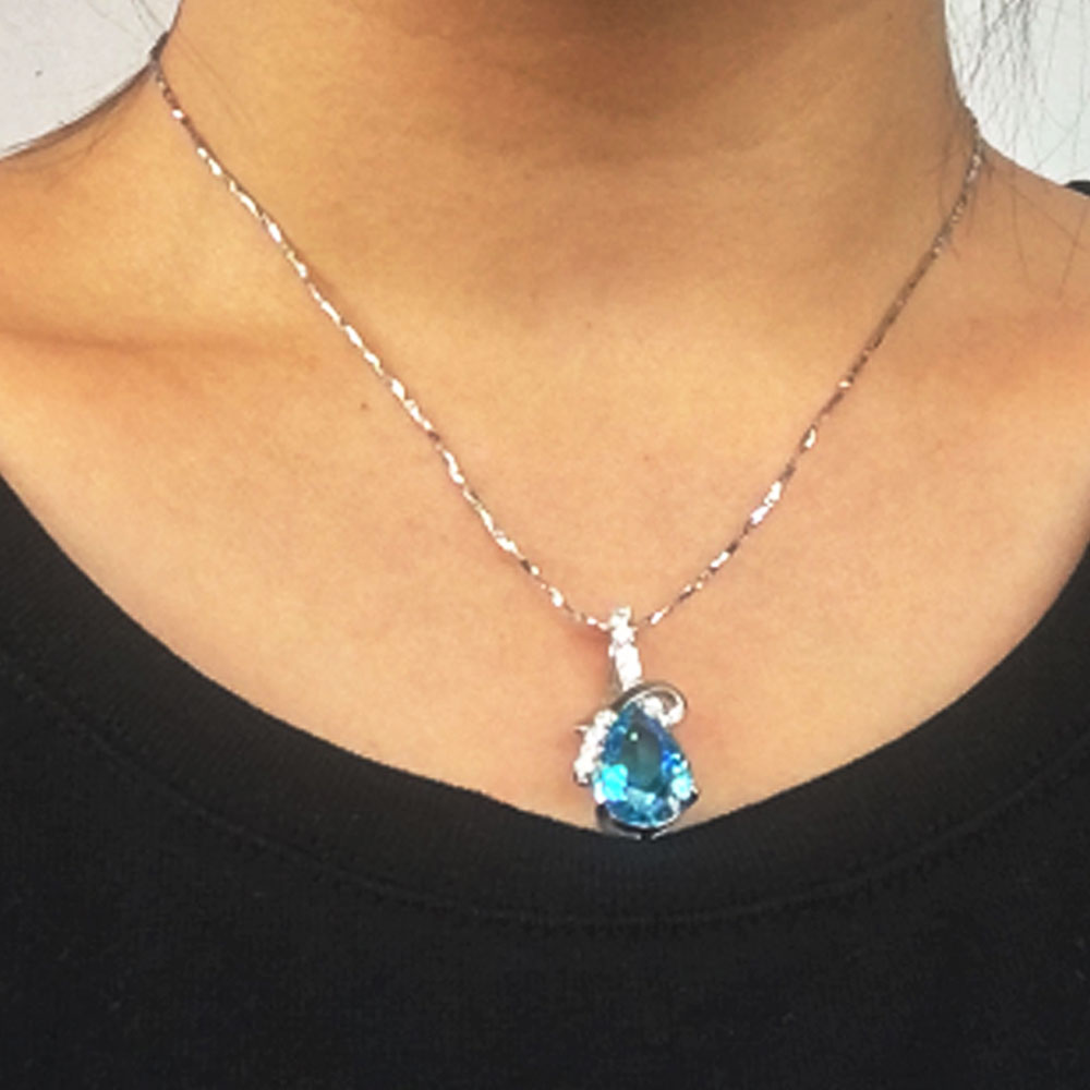 chain with Austria healing blue crystal heart of ocean pendant necklace silver 925 women jewelry