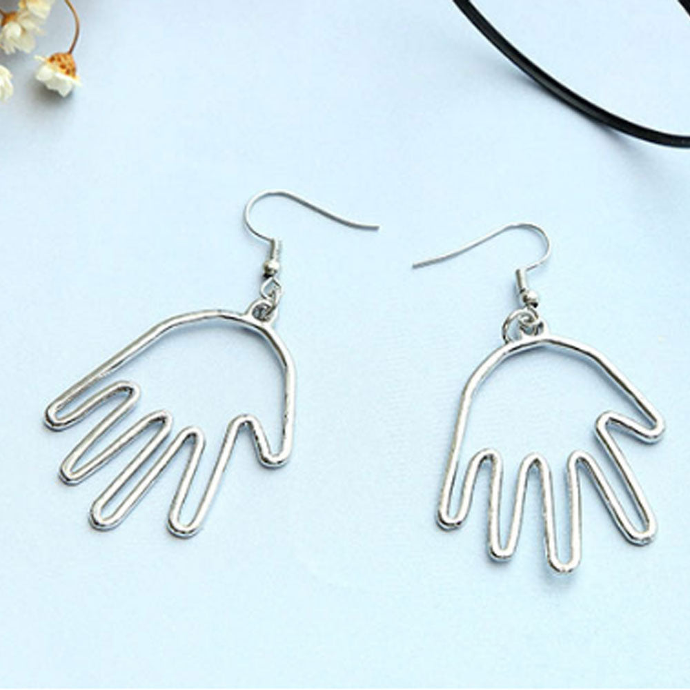 lloy gold and silver hollow hand shaped drop dangle earrings