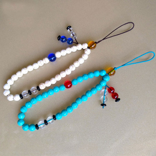 jeweled howlite, turquoise stone beads hand wrist beads lanyard strap string for cell phone