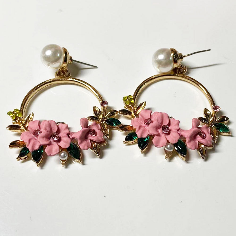 cheap boho multi-color cooper alloy acrylic enamel floral flower metal hoop earring for women