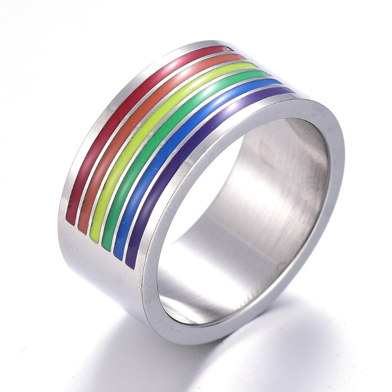 High Quality Titanium stainless steel lgbt gay pride rainbow enameled finger ring jewelry