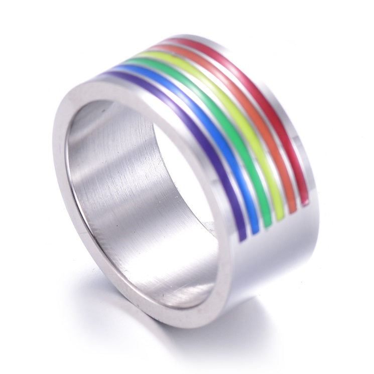 High Quality Titanium stainless steel lgbt gay pride rainbow enameled finger ring jewelry