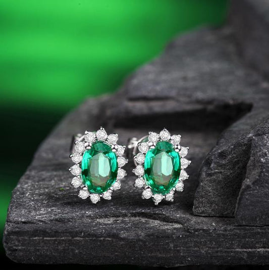 Wholesale brass alloy with silver plated green emerald zircon stone stud earring jewelry women earrings