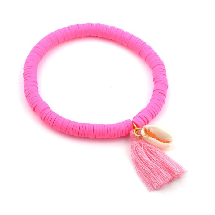 polymer clay jewelry beads fashion bracelet jewelry tassel with elastic cord with one shell charm pendant