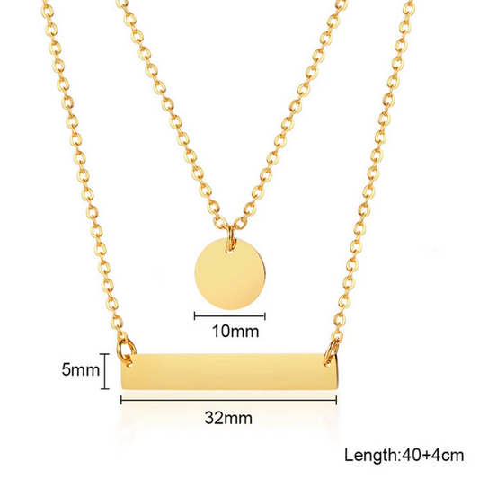 Gold Stainless Steel two-layer Chain Necklace Blank Bar and Round Pendant For Engraving Necklace Jewelry