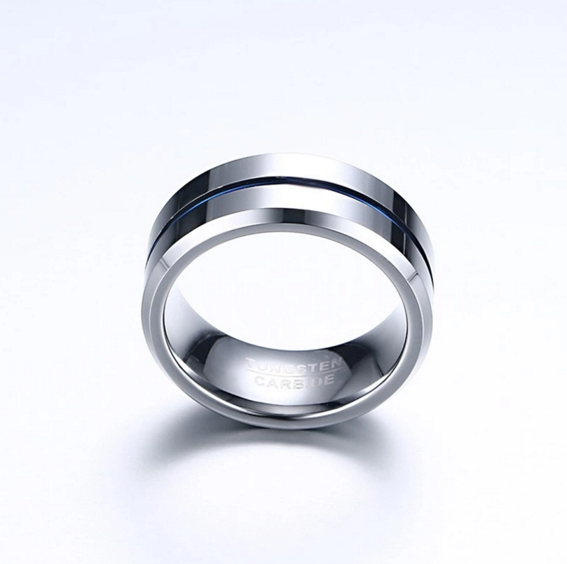 antique tungsten carbide steel ip blue color plated silver finger rings for men 8mm wide