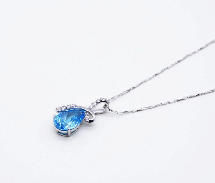 chain with Austria healing blue crystal heart of ocean pendant necklace silver 925 women jewelry