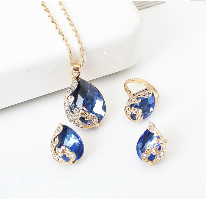 Cheap Australia crystal collection jewelry necklace and earring ring sets wholesale wedding jewelry set women