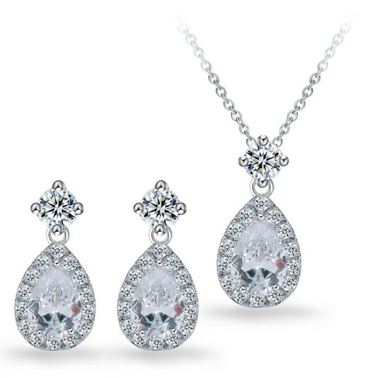crystal collection statement wedding jewelry set white gold plalting AAA cube zircon