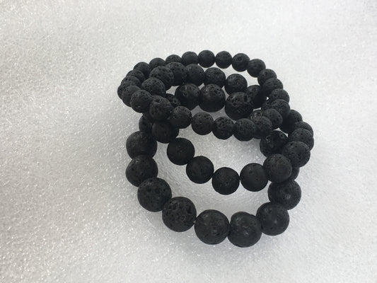 8MM 10MM 12MM Black Lava Stone Beads Elastic Cord Essential Oil Diffuser Handmade Bracelet