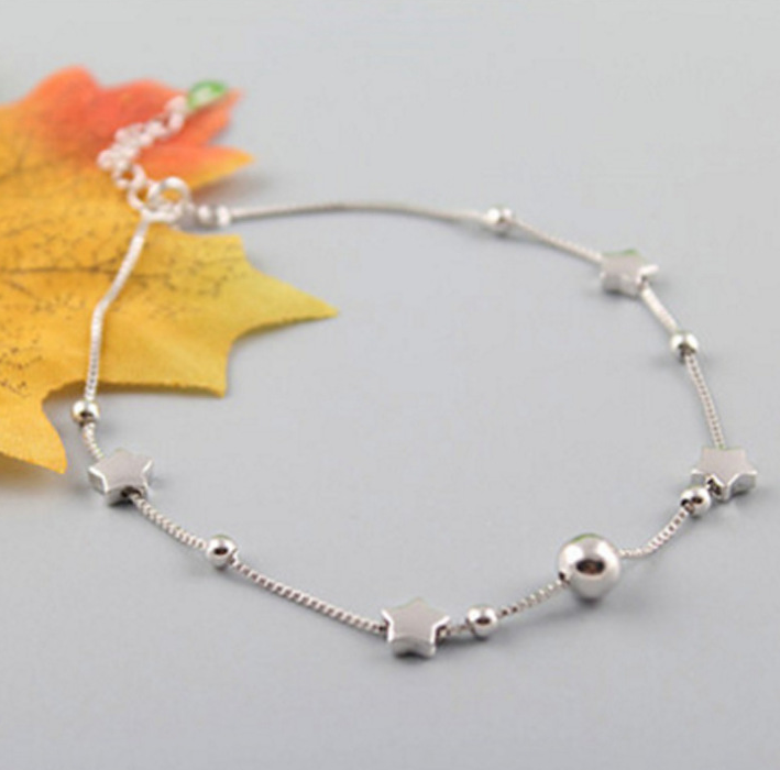 ladies women fashion high quality 925 sterling silver star foot anklet jewelry