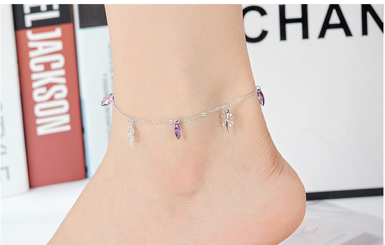 new design rhinestone crystal purple and Four Leaf Clover anklet 925 sterling silver