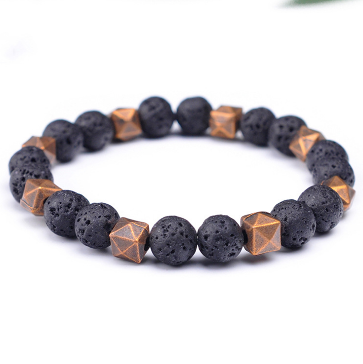 real natural lava rock stone beads and alloy beads bracelet perle homme