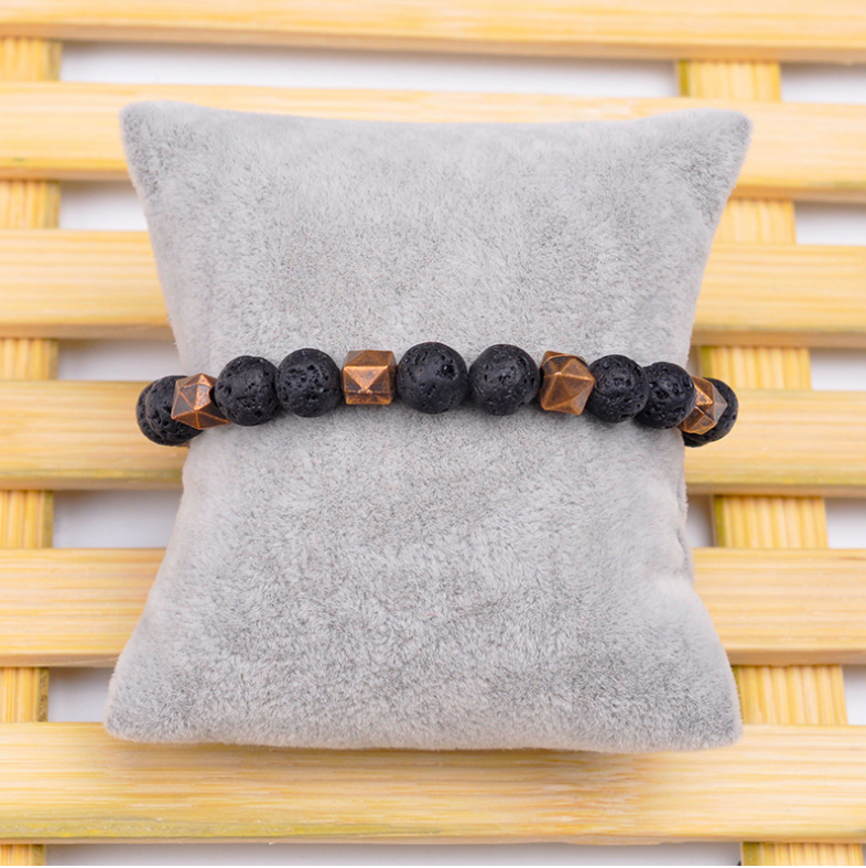 real natural lava rock stone beads and alloy beads bracelet perle homme