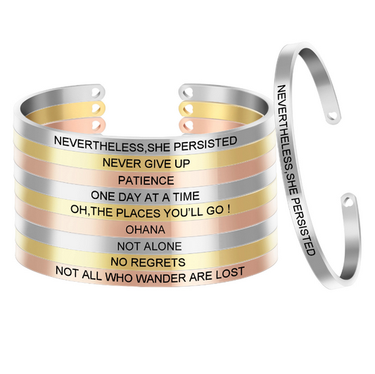custom wholesale stainless steel open cuff engraving inspiration words bracelet jewelry women