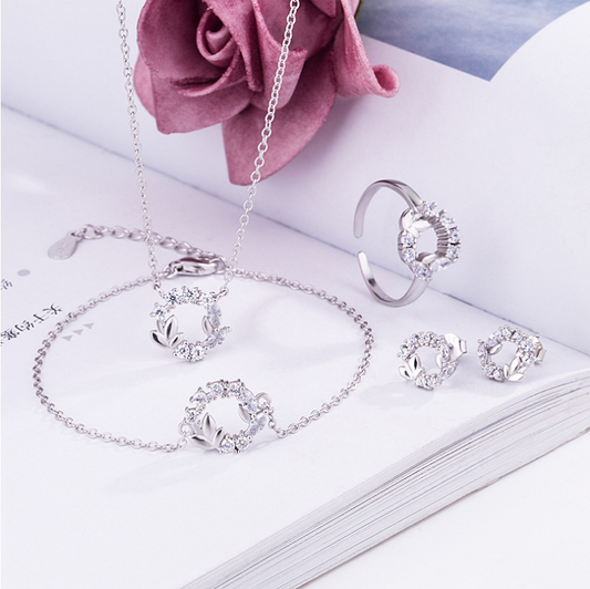flower charm ring bracelet earring and necklace 925 dainty sterling silver minimalistic minimalist jewelry set