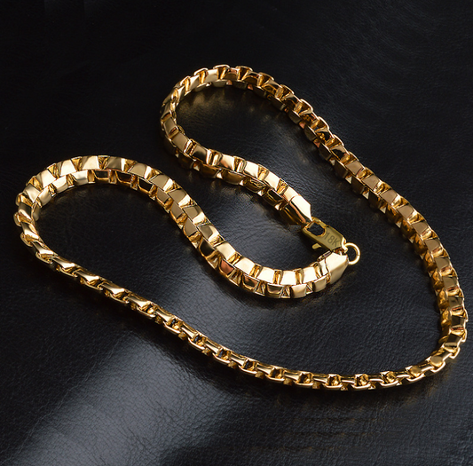 alloy 8MM wide 50CM Long 18K GOLD plating men box link chain necklace