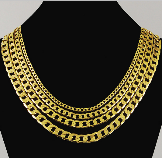 brass alloy 24K GOLD plated men cuban curb link gold chain necklace jewelry