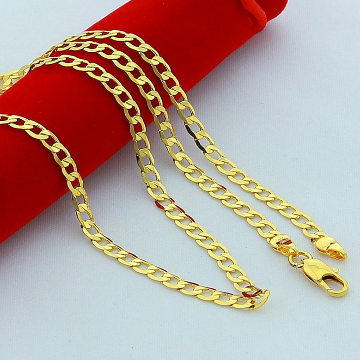 brass alloy 24K GOLD plated men cuban curb link gold chain necklace jewelry