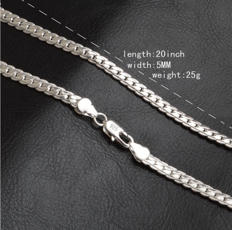 width 5MM brass alloy length 20 inches 925 STERLING SILVER plating men TRIANGLE SNAKE chain necklace