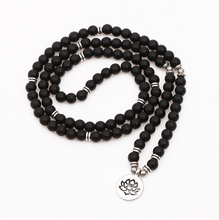 wholesale handmade natural black lava stone beads mala 108 bracelet yoga jewelry