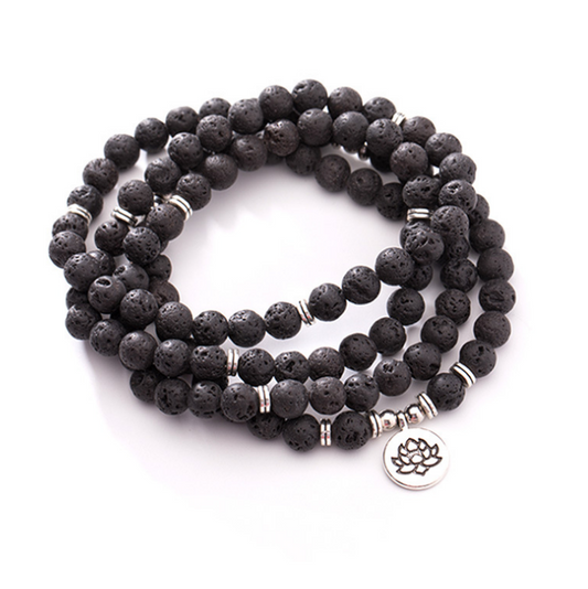 wholesale handmade natural black lava stone beads mala 108 bracelet yoga jewelry