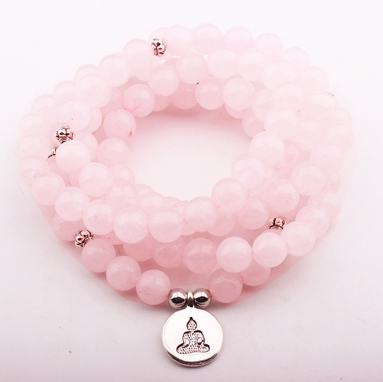 wholesale handmade natural rose quartz stone beads mala bracelet 108 yoga prayer jewelry