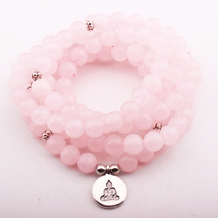 wholesale handmade natural rose quartz stone beads mala bracelet 108 yoga prayer jewelry