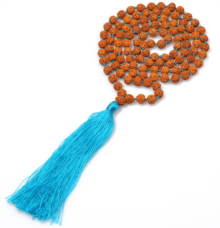 mens high end handmade 108 prayer pure buddhist rudraksha mala beads necklace with tassel pendant