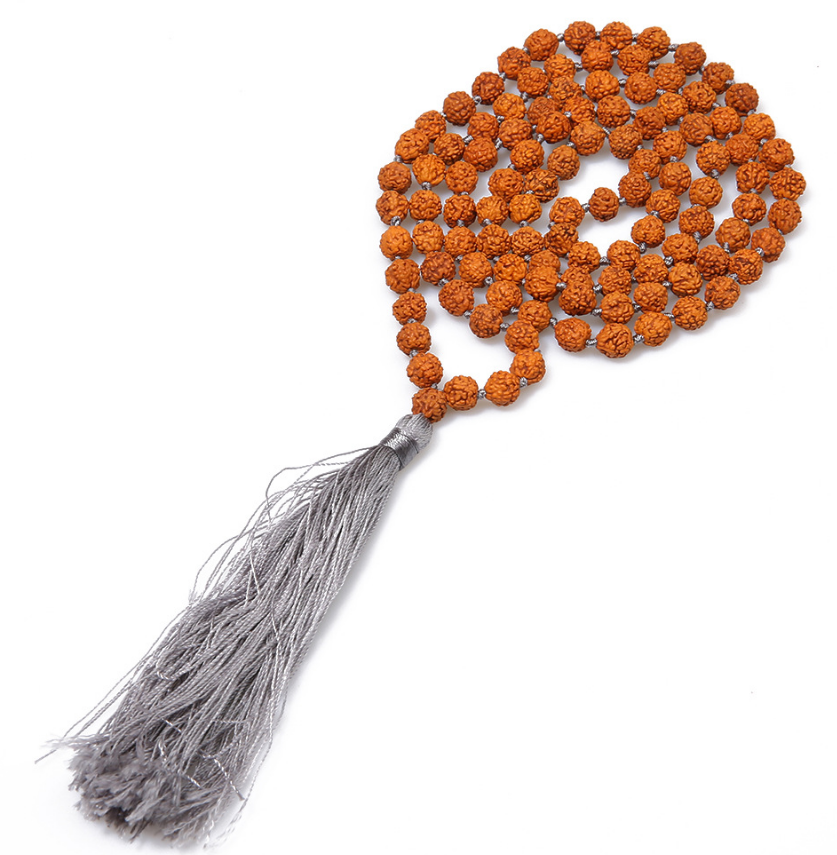 mens high end handmade 108 prayer pure buddhist rudraksha mala beads necklace with tassel pendant