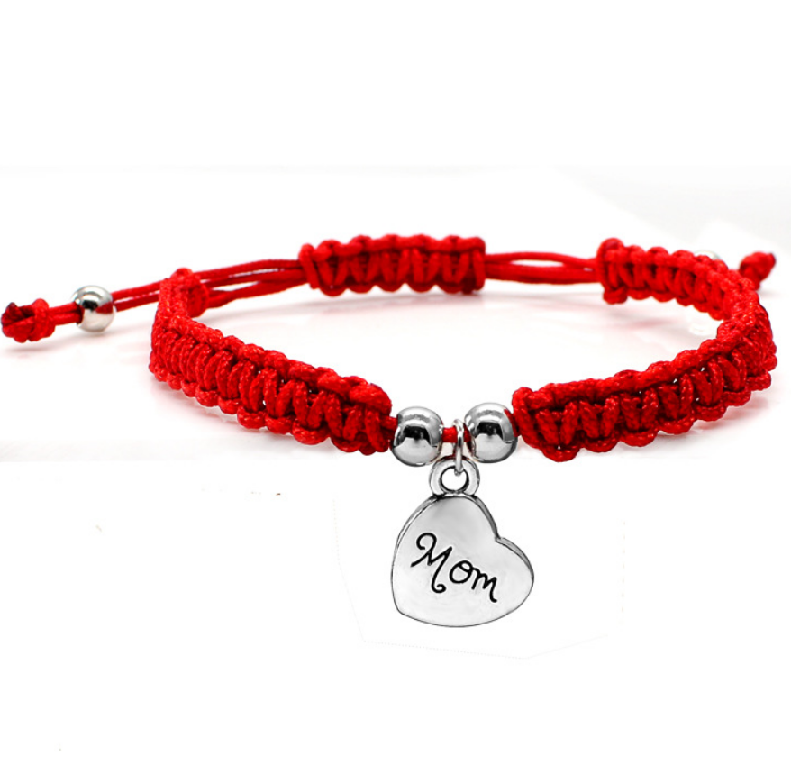 Adjustable Red string thread cord rope good luck braided bracelet with heart charm for MOM gift custom available