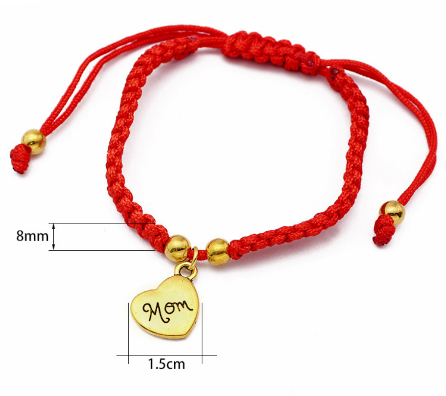 Adjustable Red string thread cord rope good luck braided bracelet with heart charm for MOM gift custom available
