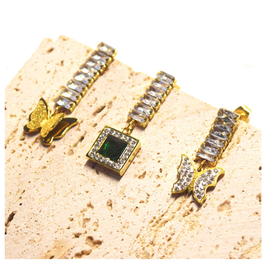 wholesale stainless steel gold plated zircon chain butterfly square dangle tassel style earring women manufacturer supplier