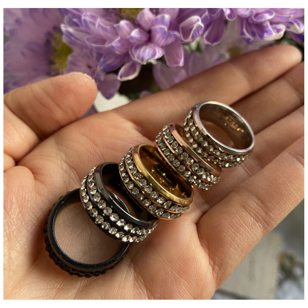 wholesale stainless steel rectangle zircon beads bezel paving inlay finger ring jewelry fashion accessories China supplier