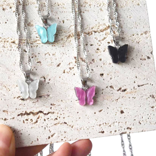 wholesale women acrylic pink black white yellow blue butterfly necklace jewelry china manufacturer supplier
