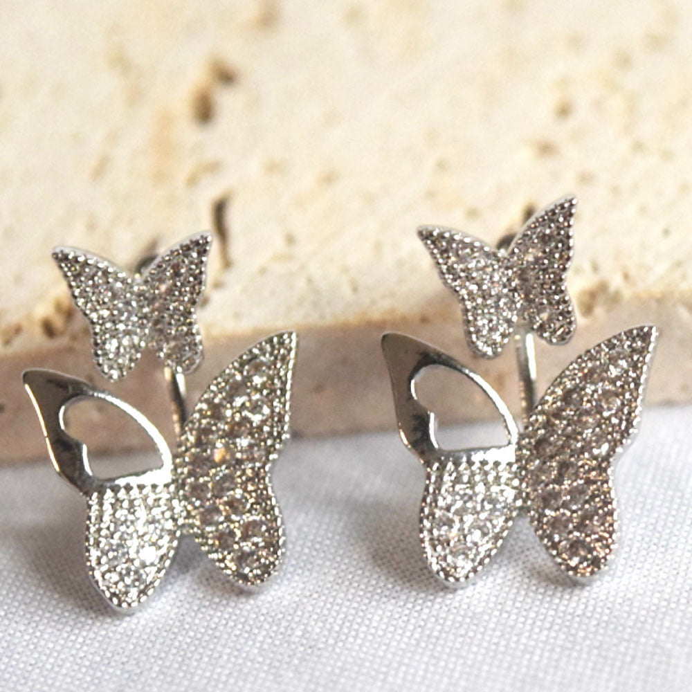 Fashion Korean Fine Jewelry Stud Earring 925 Sterling Silver Pin Gold Color Two Butterfly Earrings for Women china manufacturer