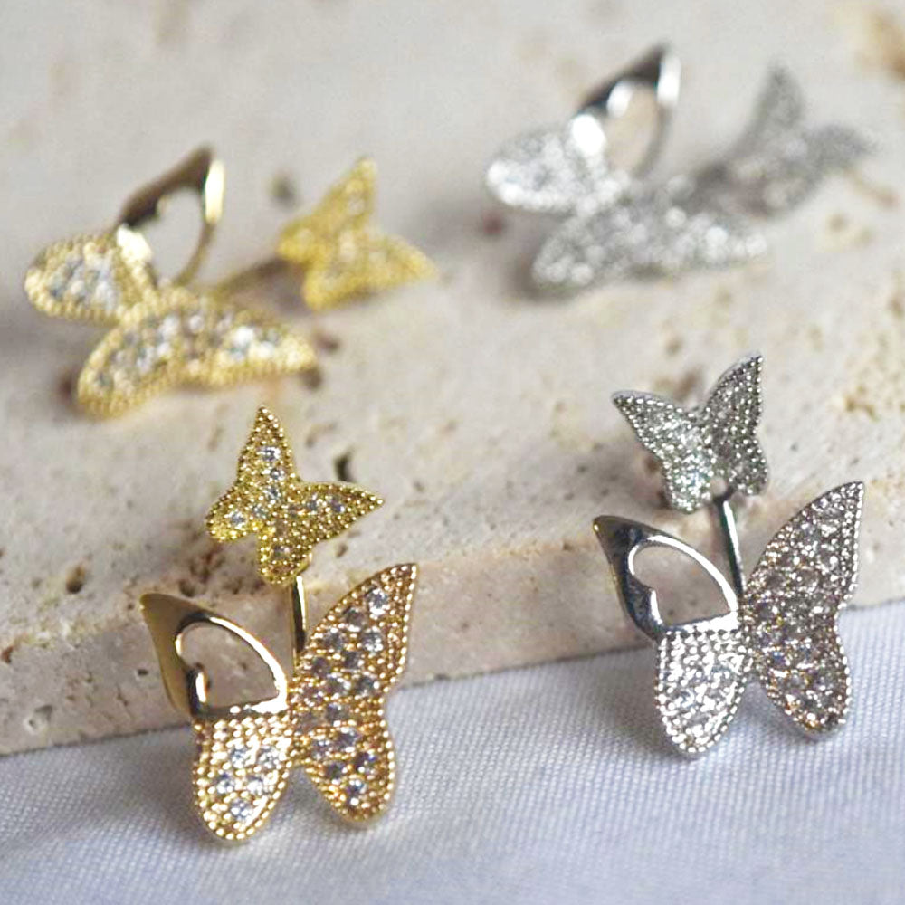 Fashion Korean Fine Jewelry Stud Earring 925 Sterling Silver Pin Gold Color Two Butterfly Earrings for Women china manufacturer