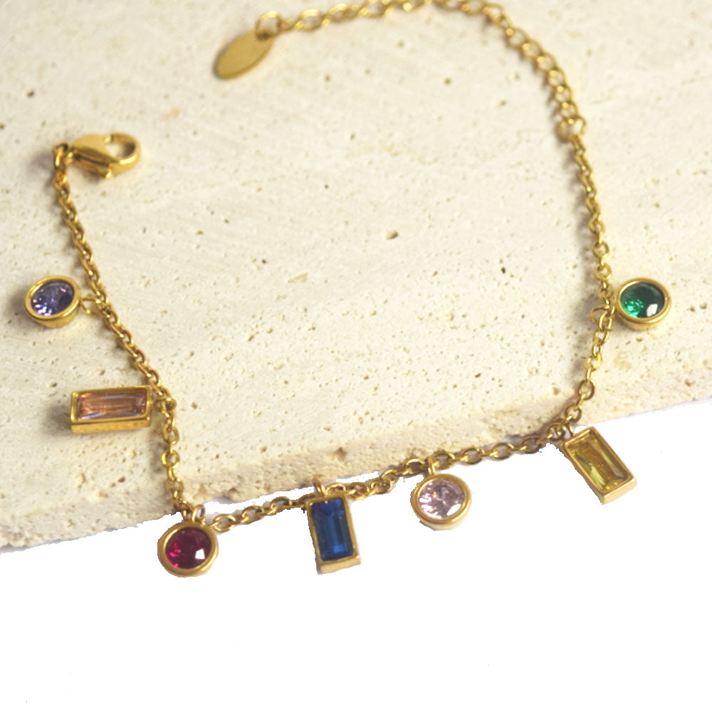 fashion trendy stainless steel gold plated zircon beads charm pendant tassel bracelet party wedding bracelets necklace supplier