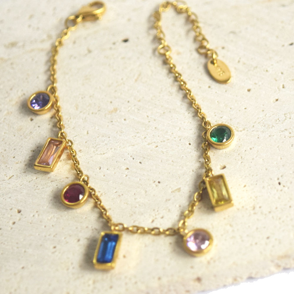 fashion trendy stainless steel gold plated zircon beads charm pendant tassel bracelet party wedding bracelets supplier