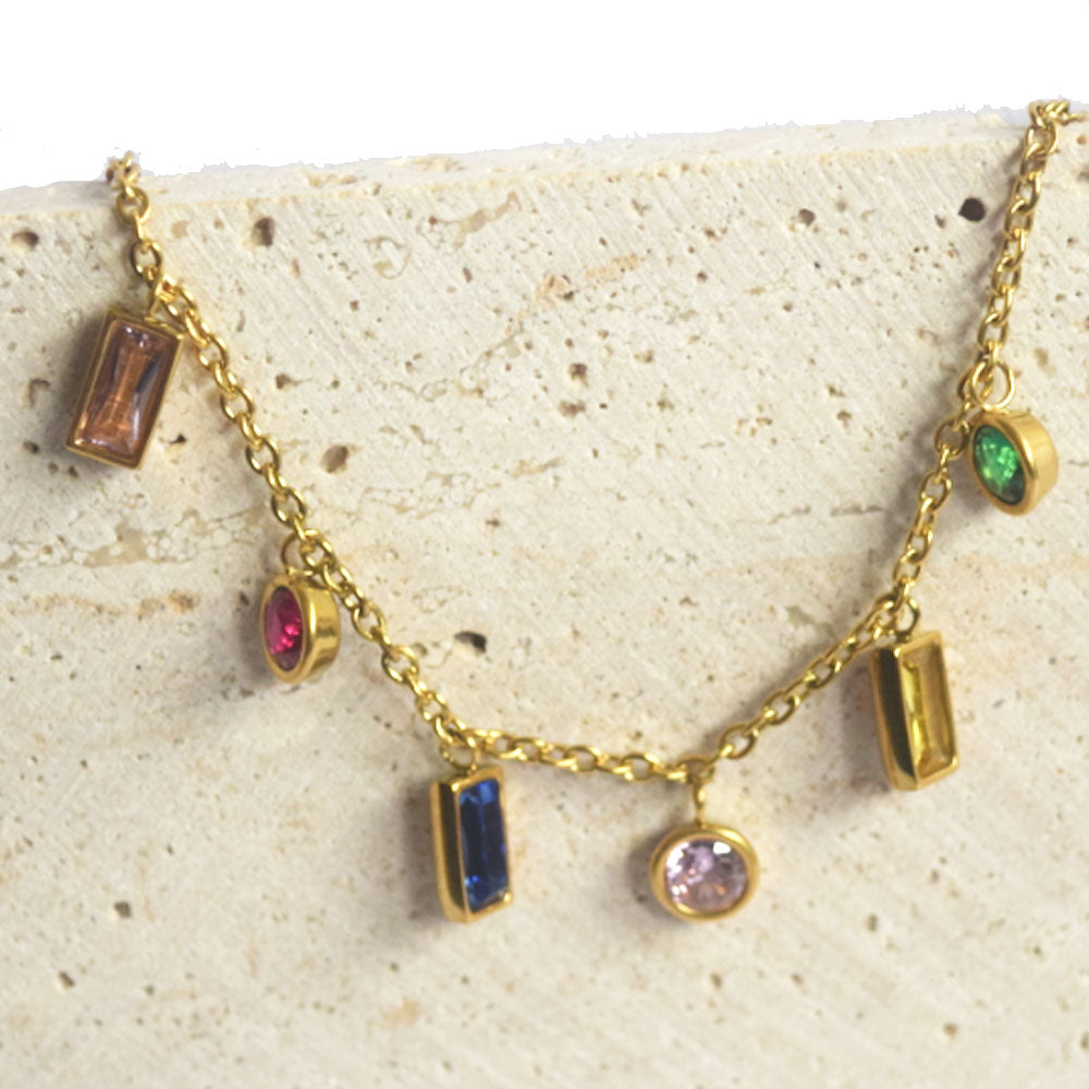 fashion trendy stainless steel gold plated zircon beads charm pendant tassel bracelet party wedding bracelets supplier