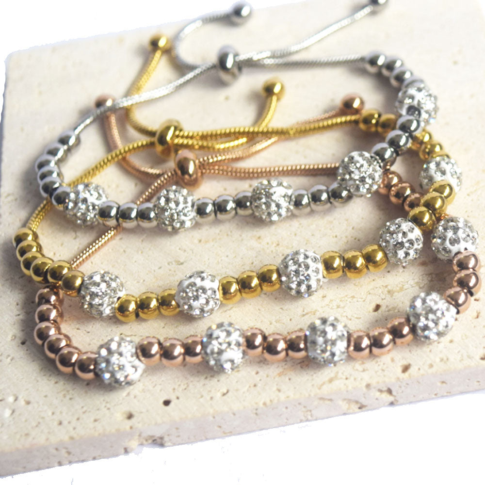 wholesale fashion new design stainless steel beads zircon diamond ball charm bracelet women jewelry China manufacturer supplier